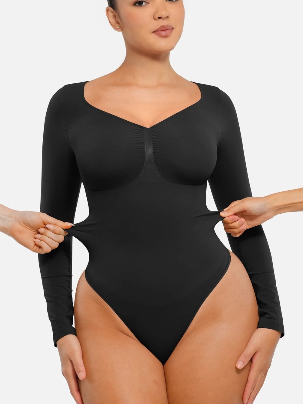 FEELINGIRL SEAMLESS LONG SLEEVE TUMMY CONTROL THONG BODYSUIT